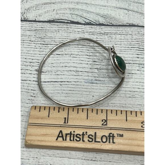 Sterling Silver 925 Modernist Swirl Cuff Bracelet with Green Malachite Cabochon - Picture 8 of 9